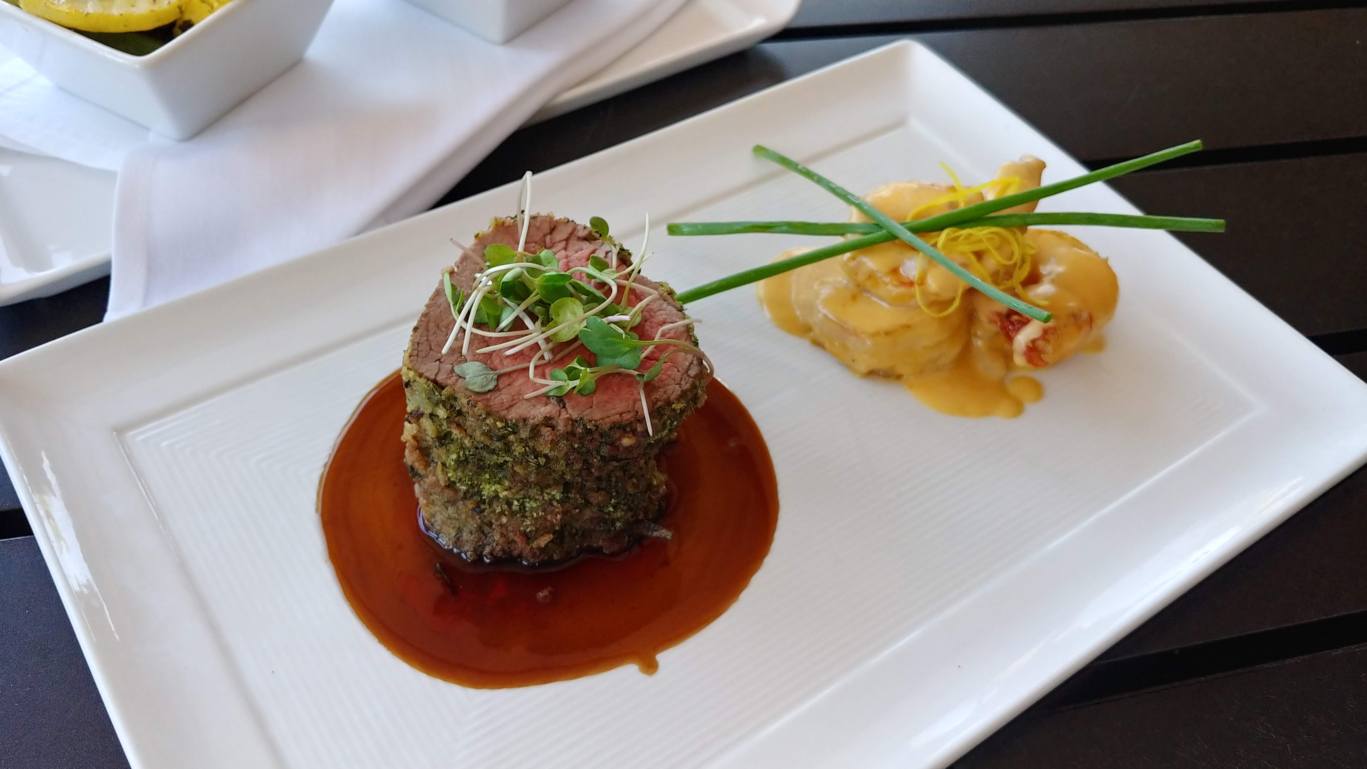 Herb Crusted Beef filet with Shrimp and lobster sauce