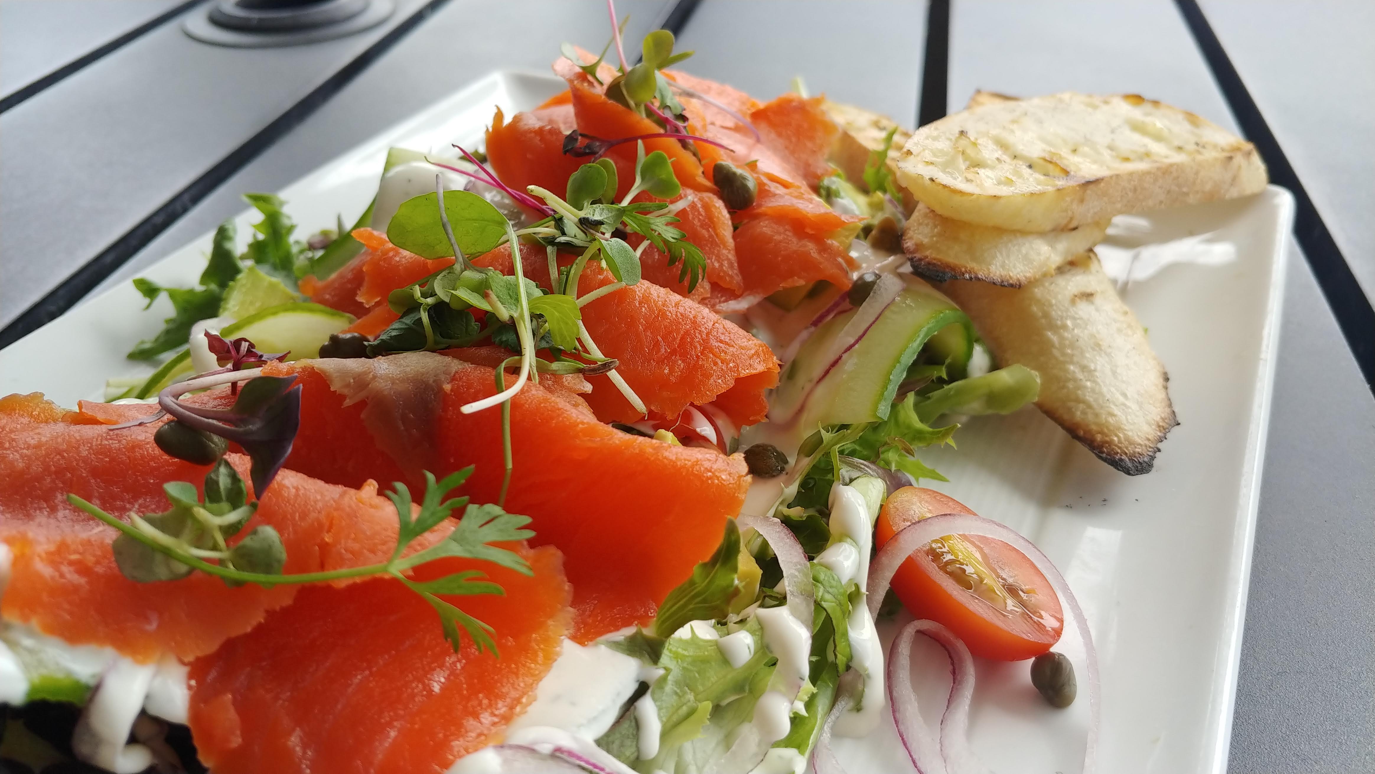 Smoked Salmon with salad with dill dressing