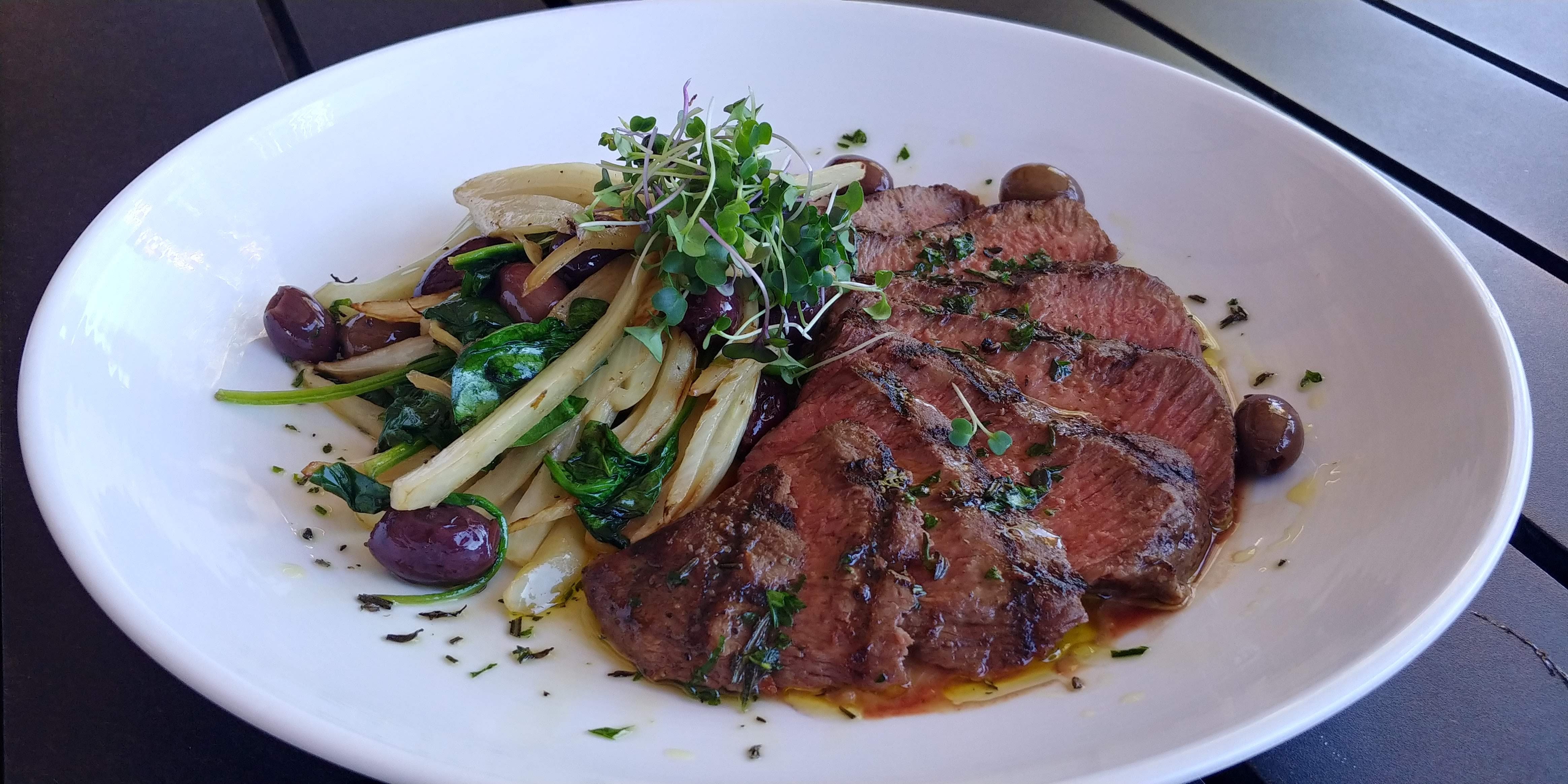 Marinated flank steak wil fennel and olives